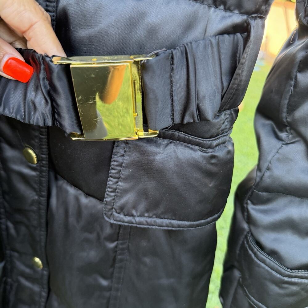 Vintage Y2K Braetan Black Long Trench Puffer Coat Belted Maxi Jacket Womens S - Picture 8 of 16